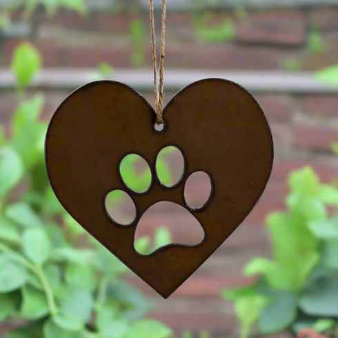 Paw Print Heart - Rustic Rusted Garden Sign